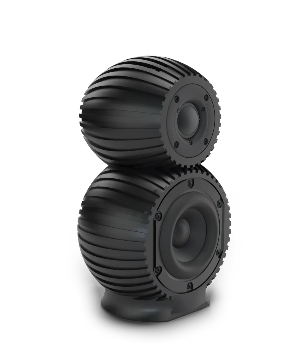 Die Duet, ein selbst gebauter Regallautsprecher aus zwei 3D-gedruckten Kugeln auf einem Fuß